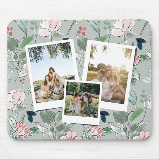 Tapis De Souris Personalized 3 Photo Green Floral Background (Devant)