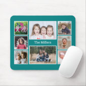 Tapis De Souris Personalized 8 Photo collage Family Name Teal (Avec souris)