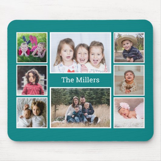 Tapis De Souris Personalized 8 Photo collage Family Name Teal (Devant)