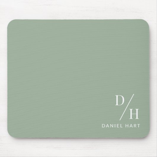 Tapis De Souris Personalized Minimalist Initial Name Sage Green (Devant)