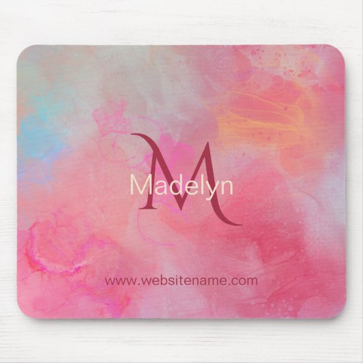 Tapis De Souris Personalized Name + Monogram Pink Watercolor Ink (Devant)