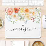 Tapis De Souris Personalized Name Monogram Watercolor Sunny Floral<br><div class="desc">Introducing our Personalized Name Monogram Watercolor Sunny Floral Mouse Pad. Featuring watercolor illustration of flower arrangement with bright colors and editable elegant calligraphy text that can be personalized your name. Suitable as a gift for flower lovers women and girls.</div>