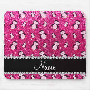 Tapis De Souris Personalized name neon hot pink glitter penguins