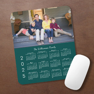 Tapis De Souris Personalized Photo Name Blue-Green 2025 Calendar