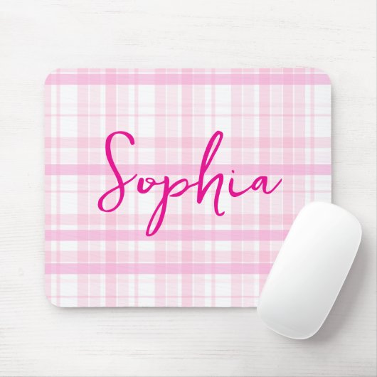Tapis De Souris Personalized Pink Plaid Mouse Pad with Name (Avec souris)