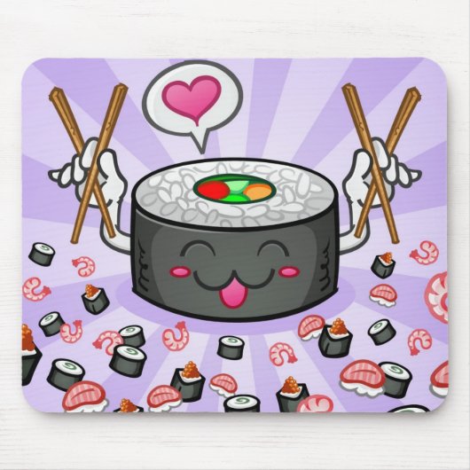 Tapis De Souris Personnage de dessin animé de sushi mangeant un (Devant)