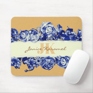 Tapis De Souris Personnalisable Blue Gold Roses Chic Joy au monde
