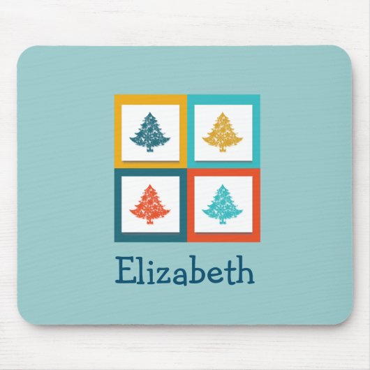 Tapis De Souris Personnalisé 4 Arbres de Noël Retro Design (Devant)