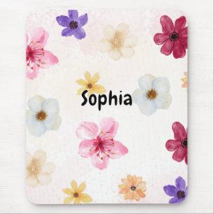 Tapis de souris personnalisé avec nom et fleurs à
