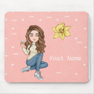 Tapis de souris personnalisé Girl Boss avec des cœ