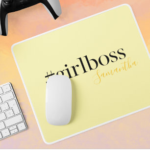 Tapis De Souris Personnalisé Jaune #GirlBoss Nom
