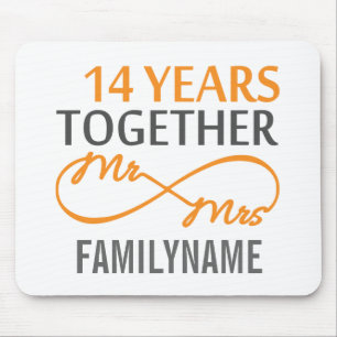 Tapis De Souris Personnalisé M. et Mme 14e anniversaire
