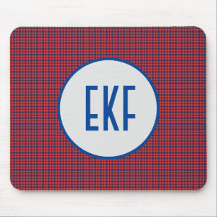 Tapis De Souris Personnalisé Monogramme Rouge et bleu Plaid