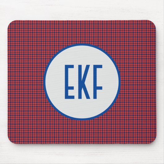 Tapis De Souris Personnalisé Monogramme Rouge et bleu Plaid (Devant)