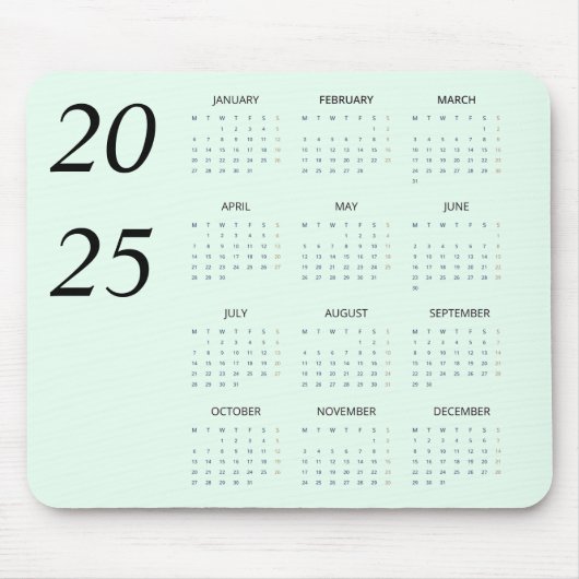Tapis De Souris Personnalisé Pastel Mint 2025 Calendrier Élégant (Devant)