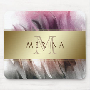Tapis De Souris Personnaliser le monogramme d'aquarelle or