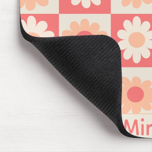 Tapis De Souris Pesonalized À damiers Peach Fuzz Flowers Nom (Coin)