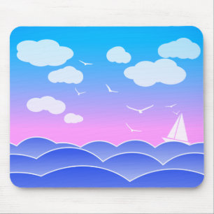 Tapis De Souris Petit Bateau À Voile Dans L'Océan Coup De Mer Pl