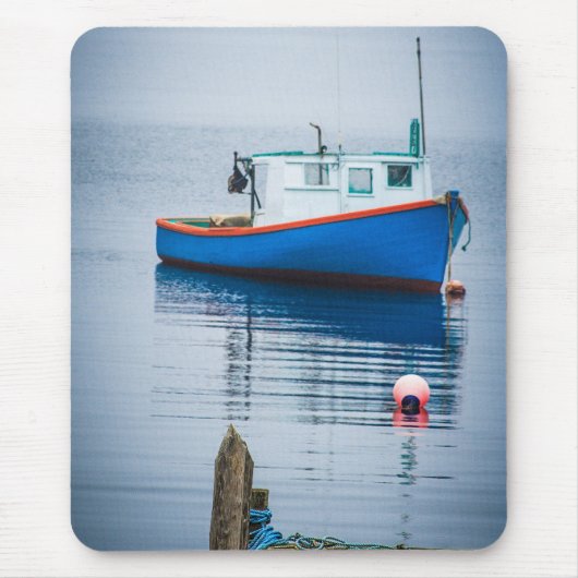 Tapis De Souris Petit bateau de pêche bleu (Devant)