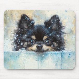 Tapis De Souris Petit Chien de Poméranie dans la baignoire