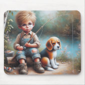 Tapis De Souris Petit Garçon Pêche Avec Son Beagle (Devant)