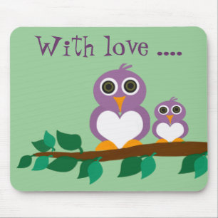 Tapis De Souris Petit hibou et bébé sur l'arbre