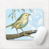 Tapis De Souris Petit oiseau jaune perché sur une branche Recherch (Avec souris)