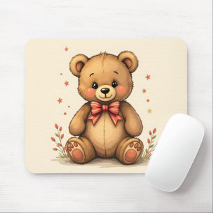Tapis De Souris Petit ours brun mignon adorable avec cravate