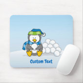 Tapis De Souris Petit pingouin assis avec boules de neige (Avec souris)