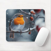Tapis De Souris Petit voleur assis sur une branche en hiver (Avec souris)