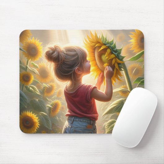 Tapis De Souris Petite Fille Au Fleur De Soleil (Avec souris)