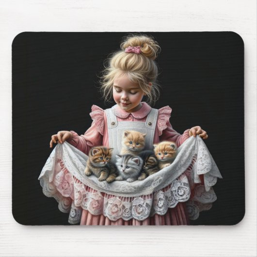 Tapis De Souris Petite Fille Avec Chatons Dans Son Tablier (Devant)