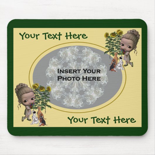 Tapis De Souris Petite fille avec chiots Photo (Devant)
