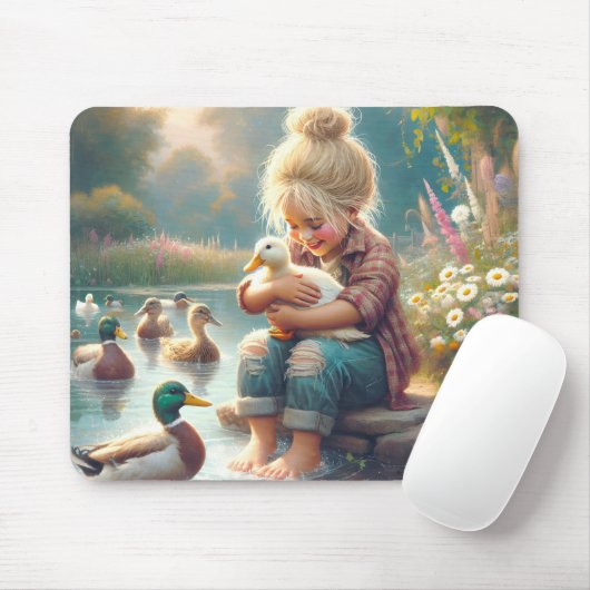 Tapis De Souris Petite fille avec des canards (Avec souris)
