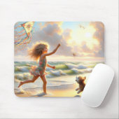 Tapis De Souris Petite Fille Avec Kite Sur Une Plage (Avec souris)