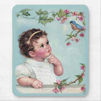 Tapis De Souris Petite fille et oiseau bleu