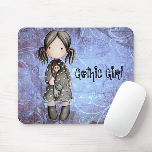 Tapis De Souris Petite fille gothique avec le crâne Mousepad (Avec souris)