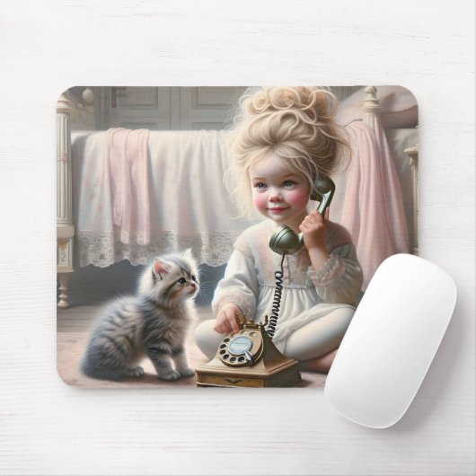 Tapis De Souris Petite Fille Parlant Au Téléphone (Avec souris)