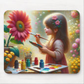 Tapis De Souris Petite fille peindre une fleur (Devant)
