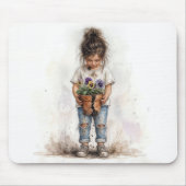 Tapis De Souris Petite Fille Tenant un Pot de Fleurs Cassé (Devant)