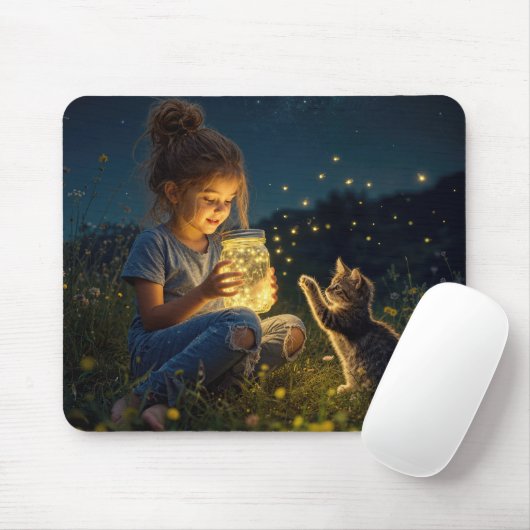 Tapis De Souris Petite Fille Tenant un Pot de Lucioles (Avec souris)