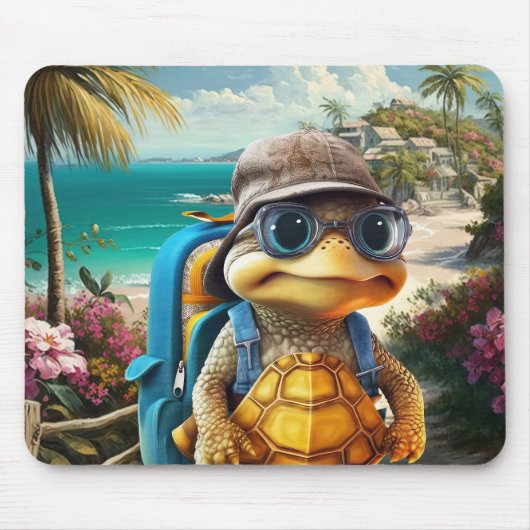 Tapis De Souris Petite Tortue Aventurée avec sac à dos, (Devant)