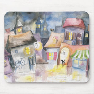 Tapis De Souris Petite ville la nuit