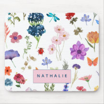 Petites fleurs colorées séchées aquarelles prénom