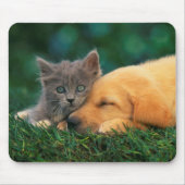 Tapis De Souris Petits chaton et chiot mignons ensemble (Devant)