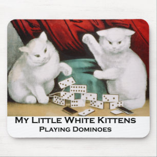 Tapis De Souris Petits chatons blancs jouant des dominos