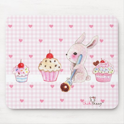 Tapis De Souris Petits gâteaux mignons de lapin et de kawaii (Devant)
