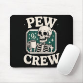 Tapis De Souris Pew Crew Skeleton With Coffee, Funny Church Tee (Avec souris)