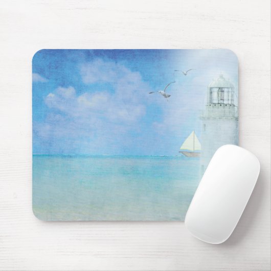 Tapis De Souris Phare blanc et voilier (Avec souris)