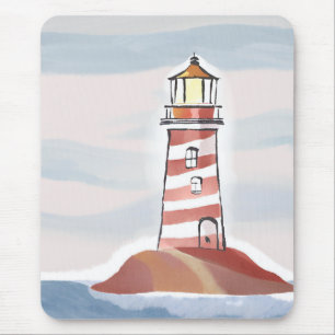 Tapis De Souris Phare Classique Aquarelle d'eau côtière océaniqu